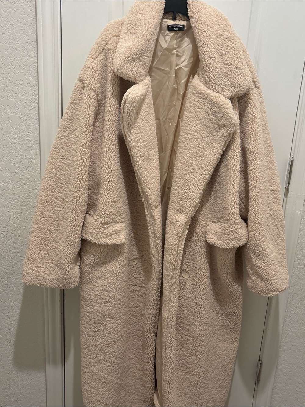 PrettyLittleThing Cream Teddy Long Coat